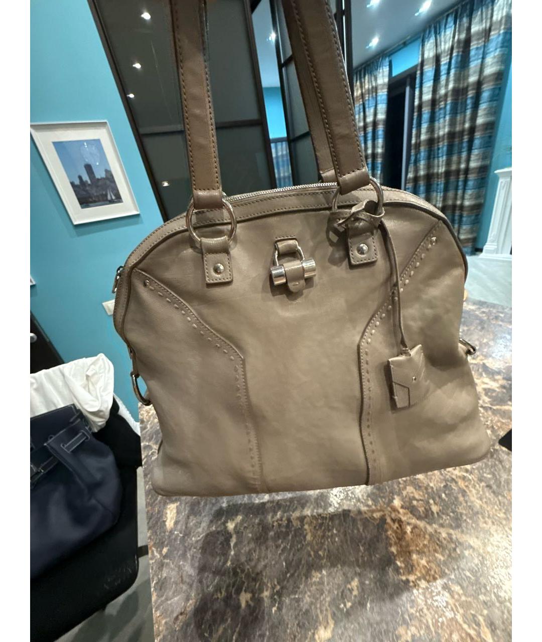 SAINT LAURENT Бежевая кожаная сумка тоут, фото 8