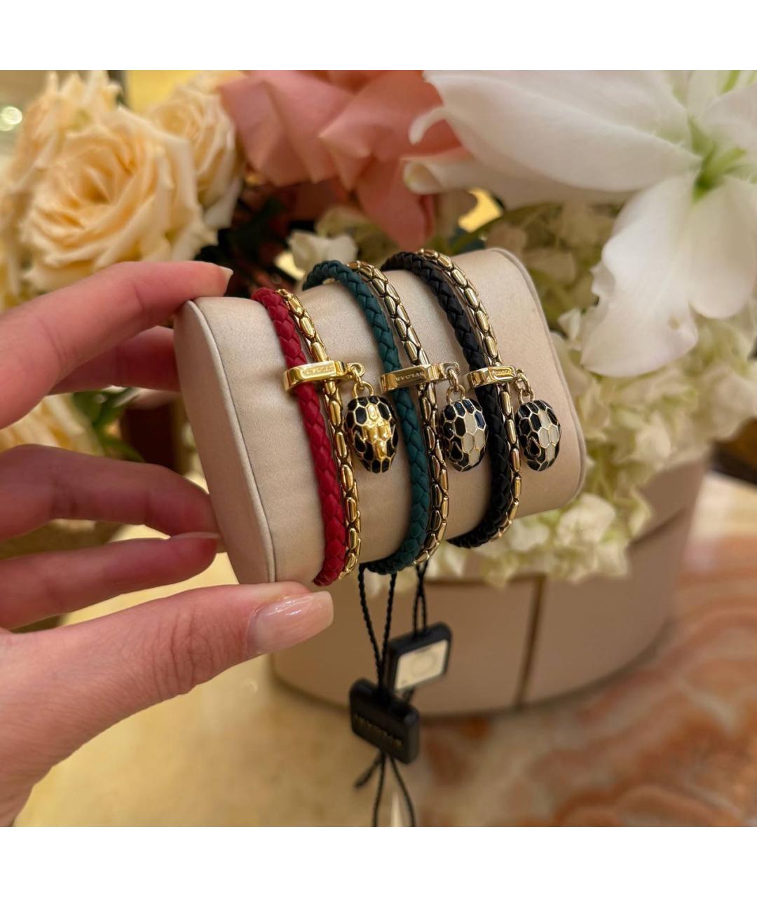 BVLGARI Черный кожаный браслет, фото 4