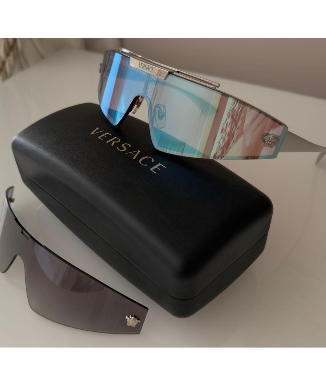VERSACE Серебряные металлические солнцезащитные очки, фото 4