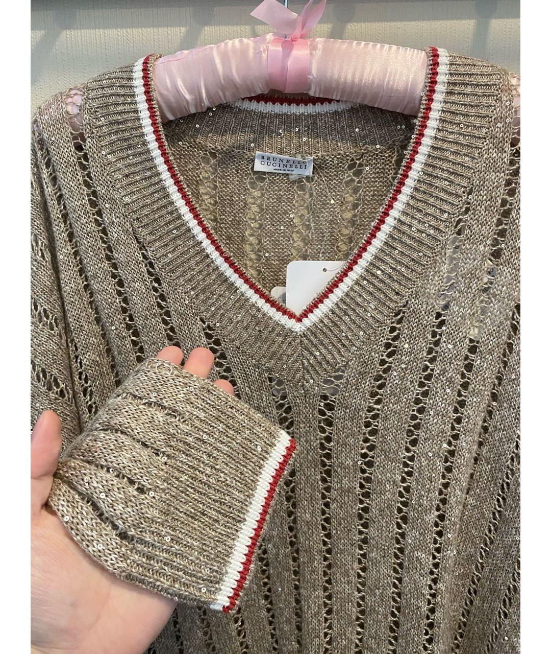 BRUNELLO CUCINELLI Бежевый льняной джемпер / свитер, фото 4