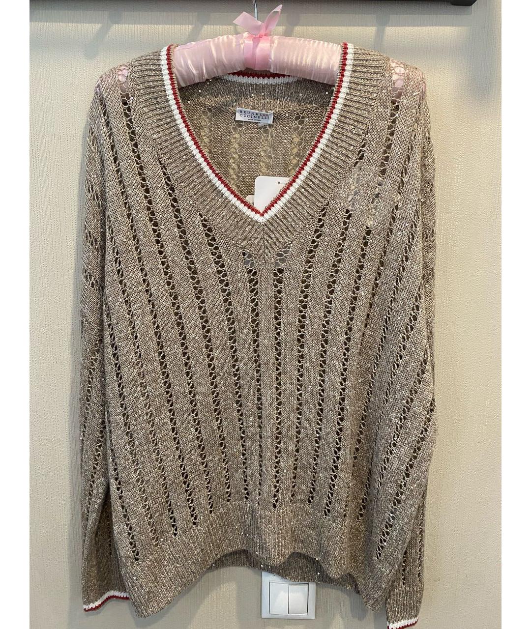 BRUNELLO CUCINELLI Бежевый льняной джемпер / свитер, фото 5