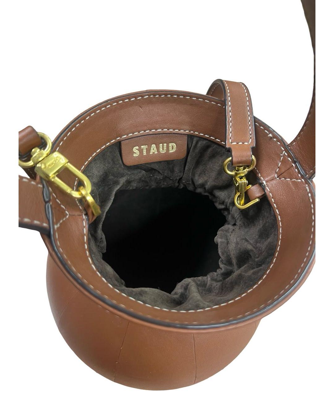 STAUD Коричневая кожаная сумка с короткими ручками, фото 4