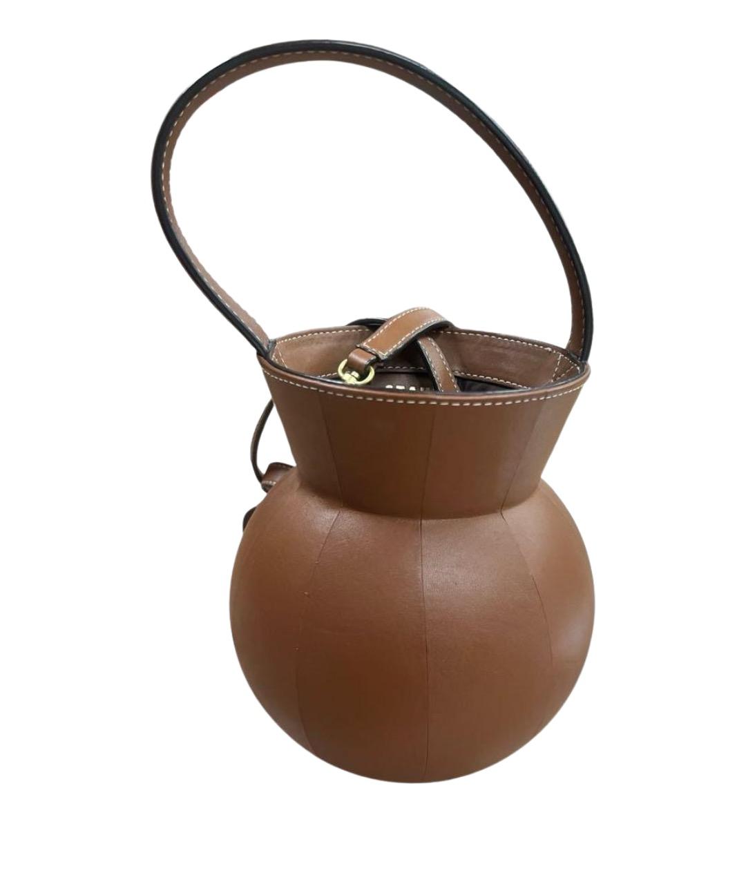 STAUD Коричневая кожаная сумка с короткими ручками, фото 1