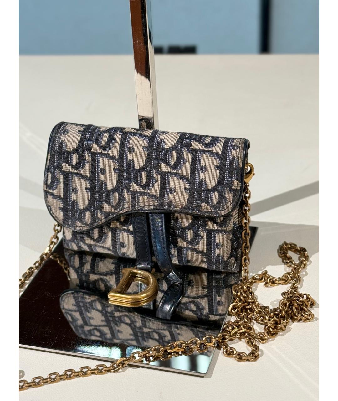 CHRISTIAN DIOR Темно-синяя жаккардовая сумка через плечо, фото 5