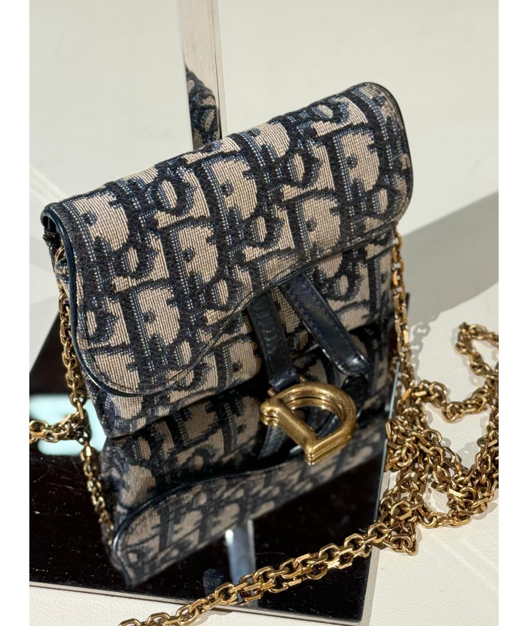 CHRISTIAN DIOR Темно-синяя жаккардовая сумка через плечо, фото 4