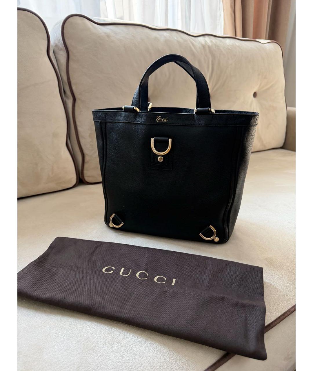 GUCCI Черная кожаная сумка тоут, фото 2