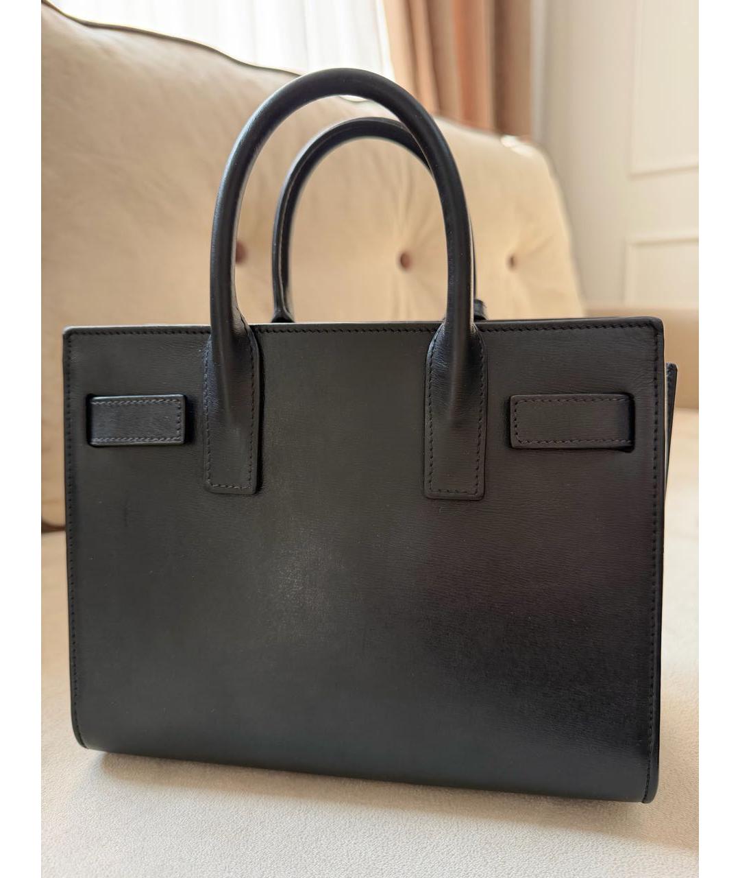 SAINT LAURENT Черная кожаная сумка с короткими ручками, фото 3