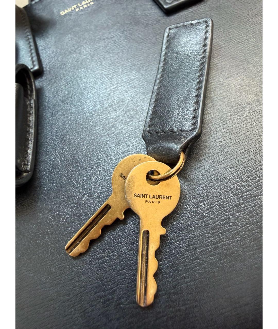 SAINT LAURENT Черная кожаная сумка с короткими ручками, фото 8