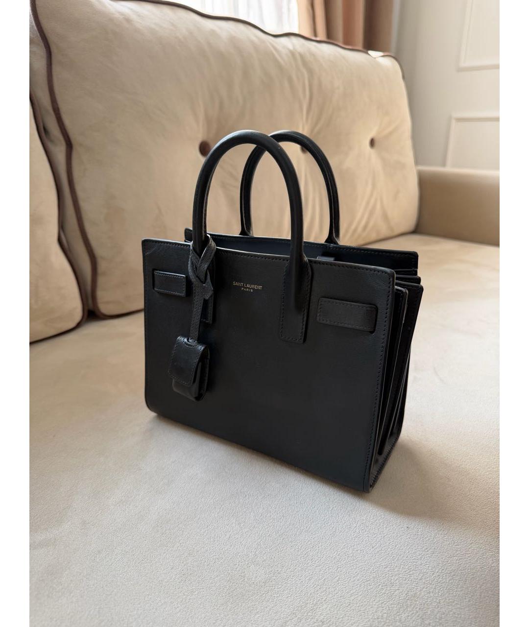 SAINT LAURENT Черная кожаная сумка с короткими ручками, фото 2