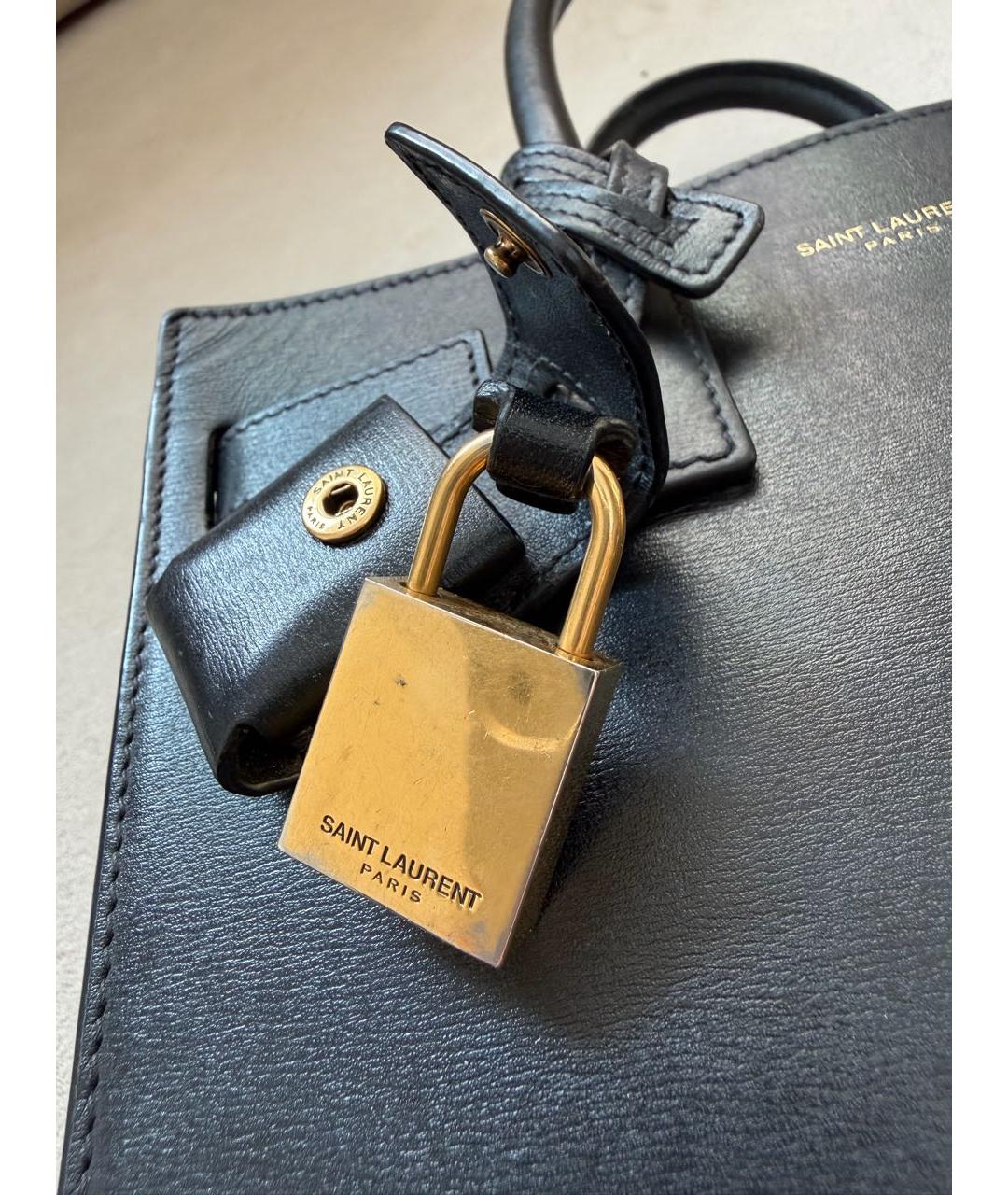SAINT LAURENT Черная кожаная сумка с короткими ручками, фото 7