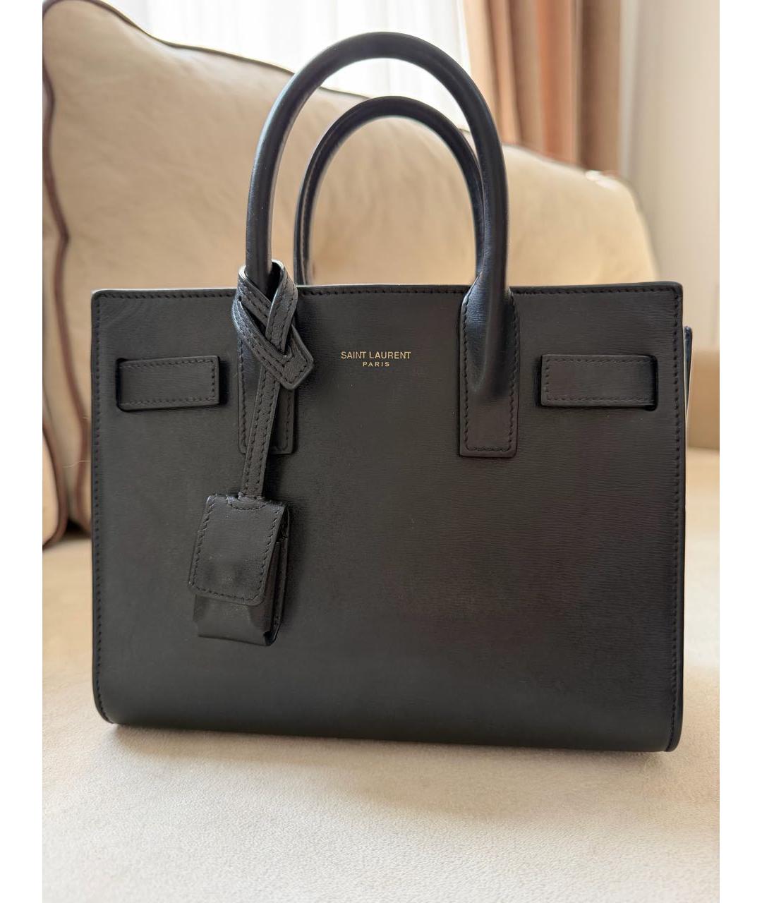 SAINT LAURENT Черная кожаная сумка с короткими ручками, фото 9