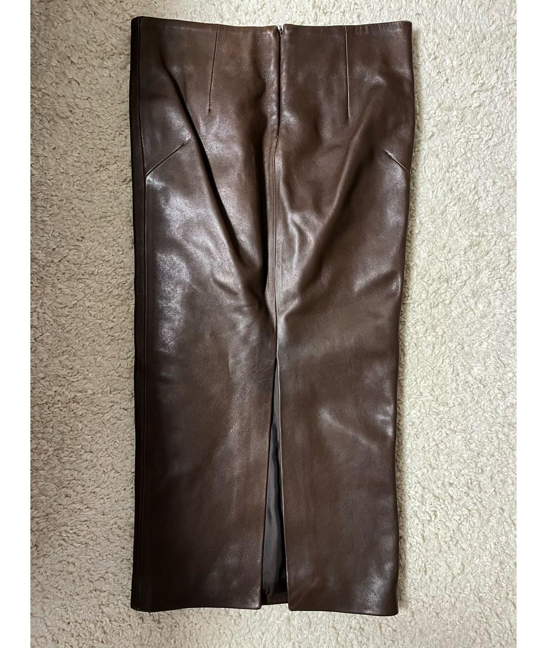 PLANTA ROSA Коричневая кожаная юбка макси, фото 3