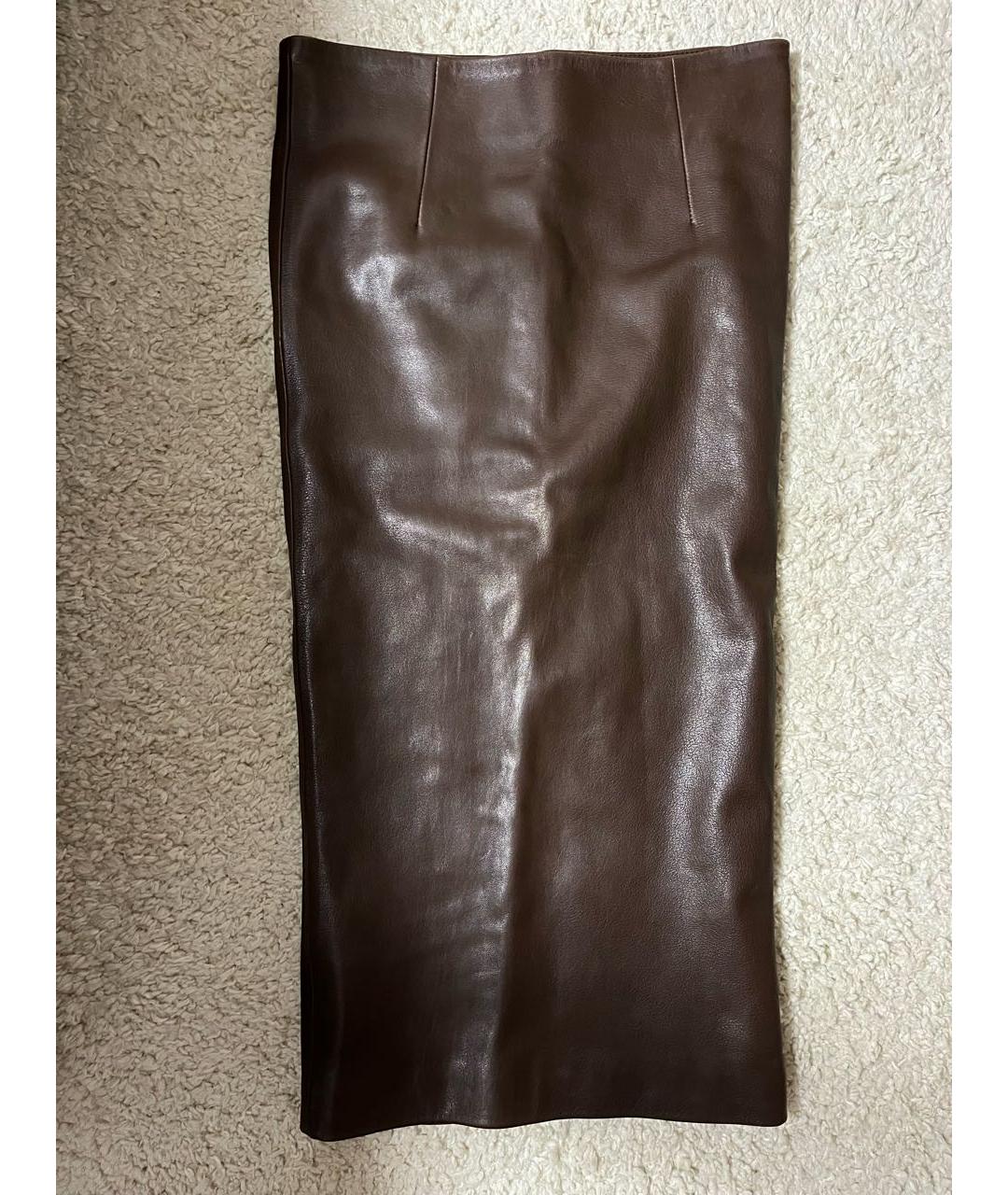PLANTA ROSA Коричневая кожаная юбка макси, фото 8