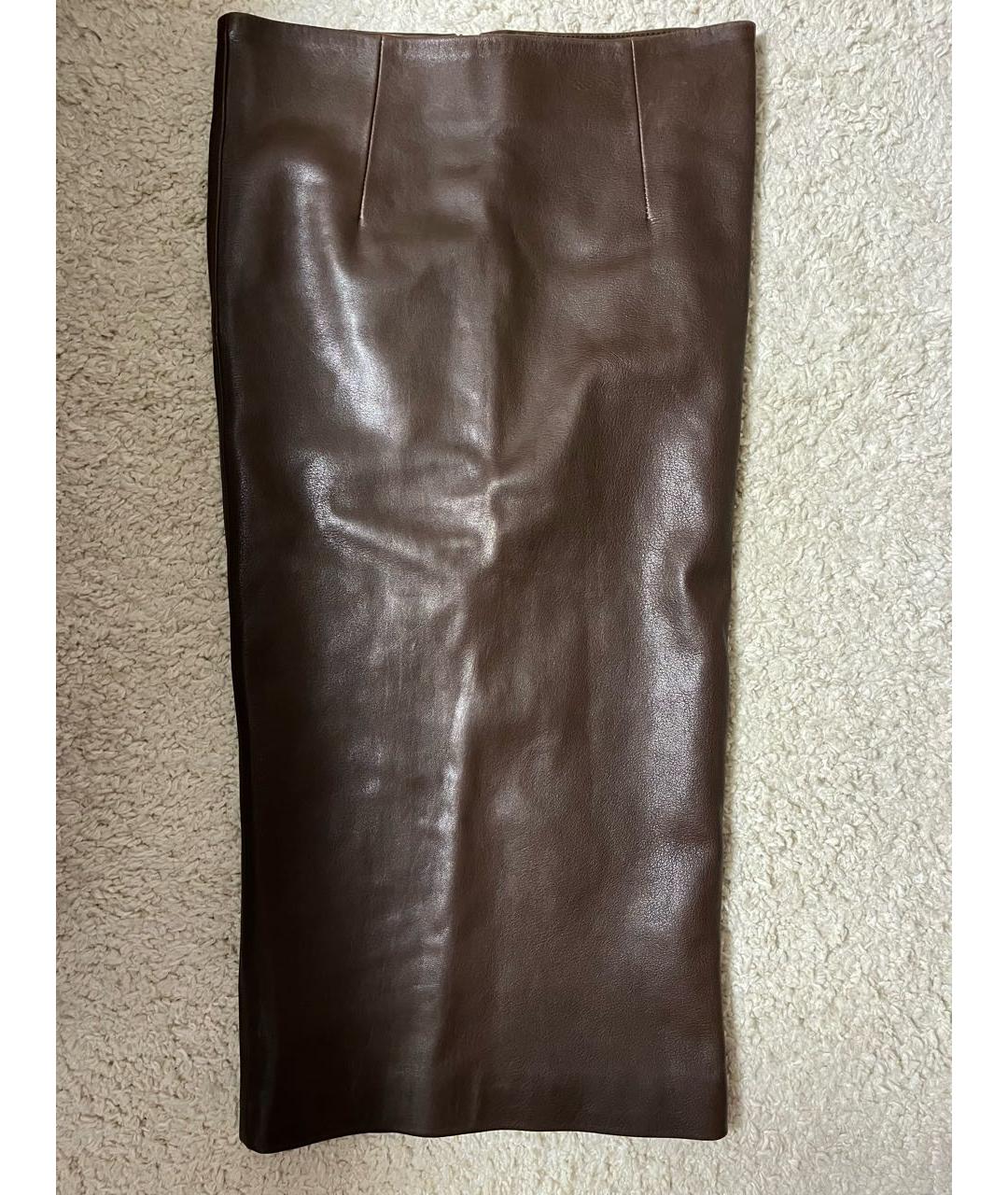 PLANTA ROSA Коричневая кожаная юбка макси, фото 9