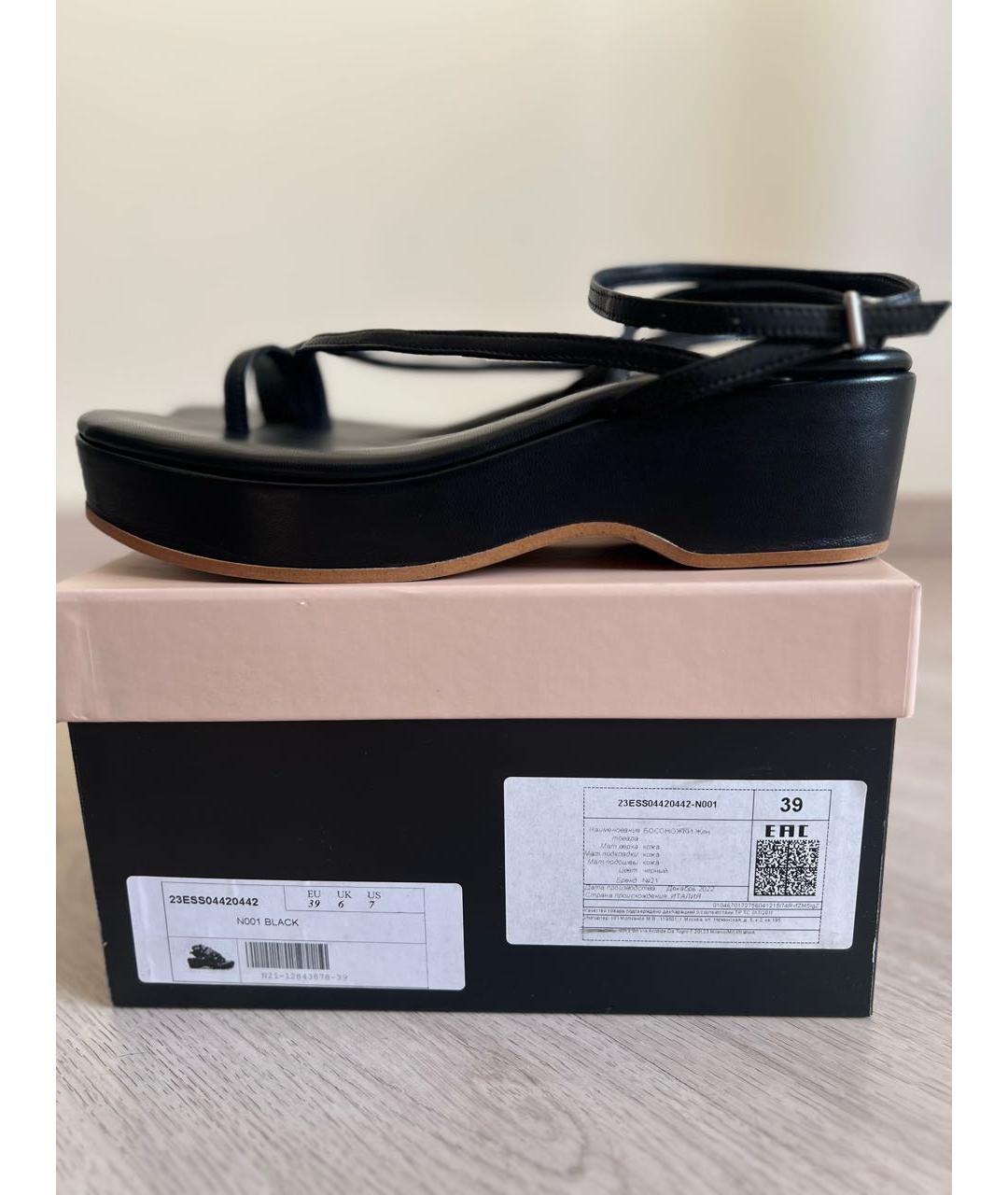 NO. 21 Черные кожаные босоножки, фото 6