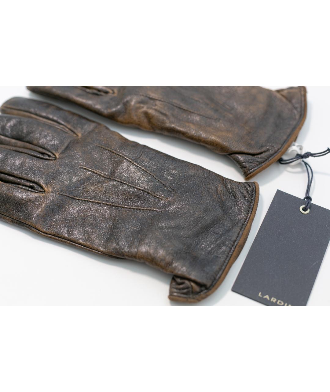 LARDINI Коричневые кожаные перчатки, фото 3