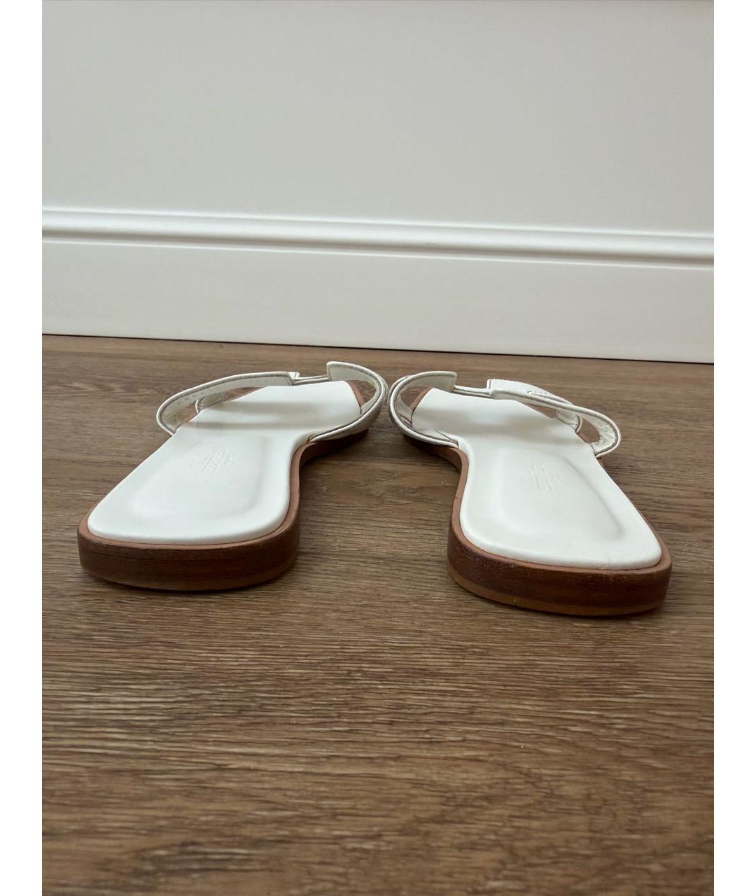 HERMES Белые кожаные шлепанцы, фото 4