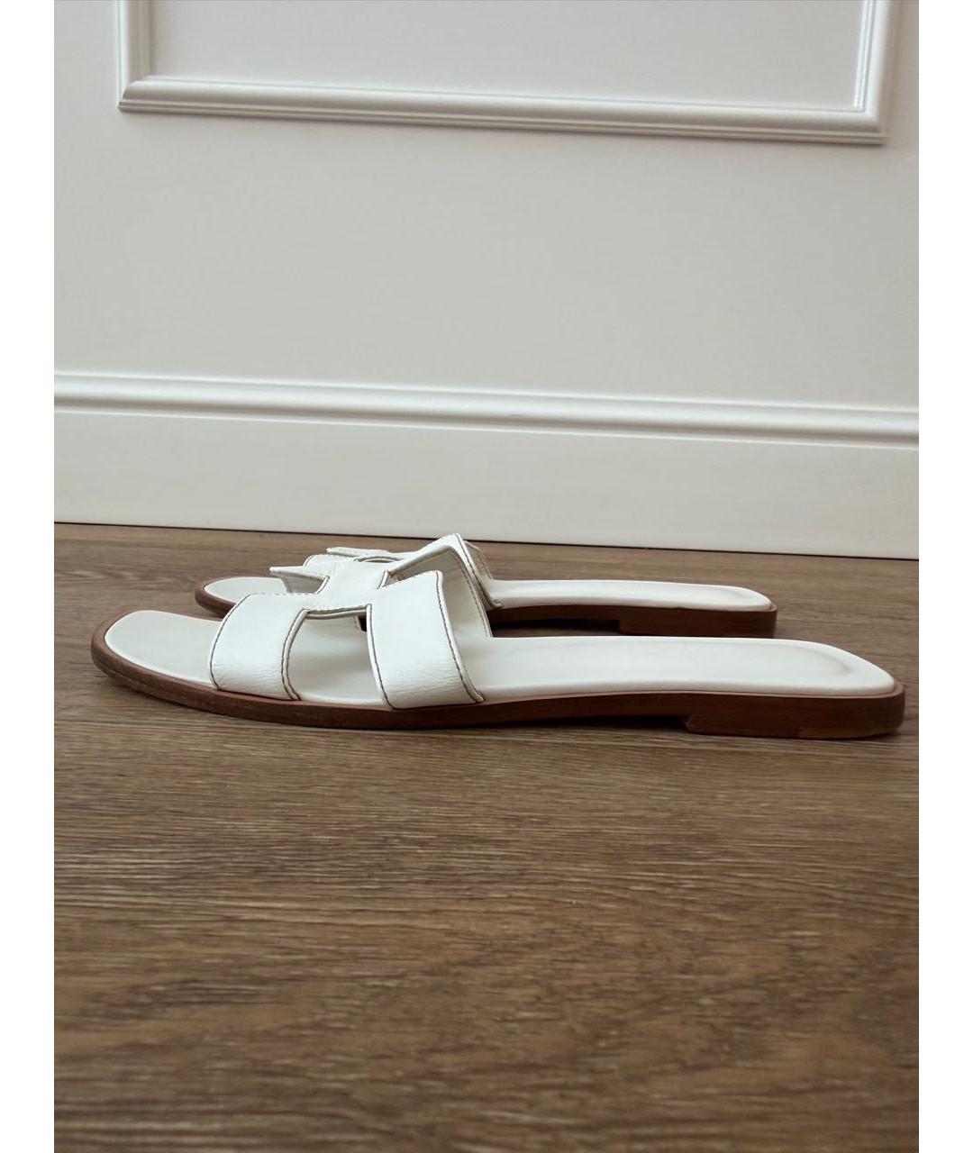 HERMES Белые кожаные шлепанцы, фото 7