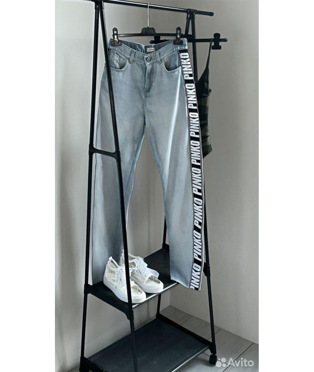 PINKO Голубые хлопковые прямые джинсы, фото 4