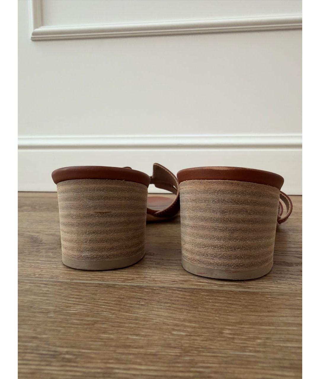 HERMES Коричневые кожаные шлепанцы, фото 4