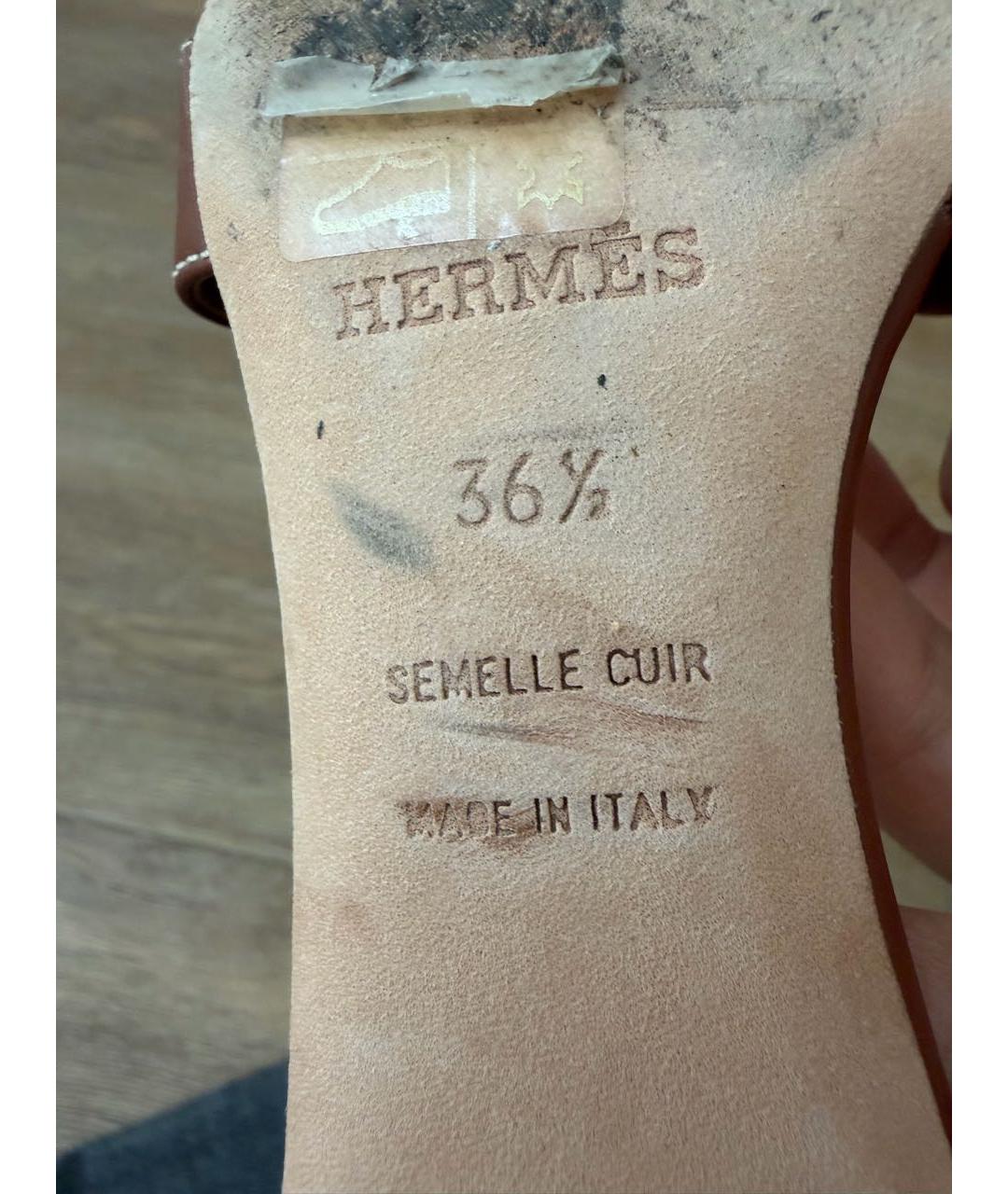 HERMES Коричневые кожаные шлепанцы, фото 6