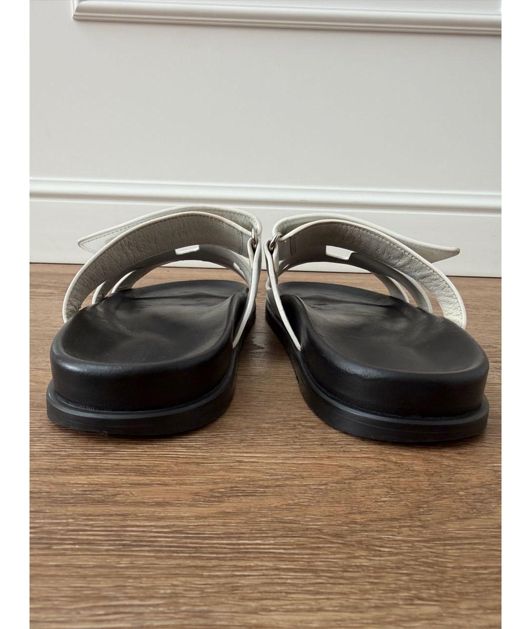 HERMES Белые кожаные шлепанцы, фото 4