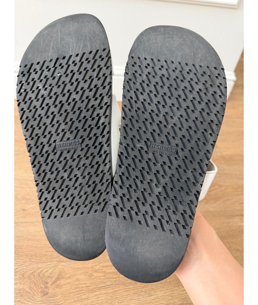 HERMES Белые кожаные шлепанцы, фото 5