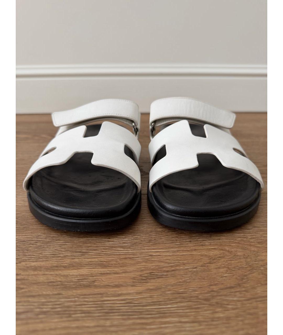 HERMES Белые кожаные шлепанцы, фото 2