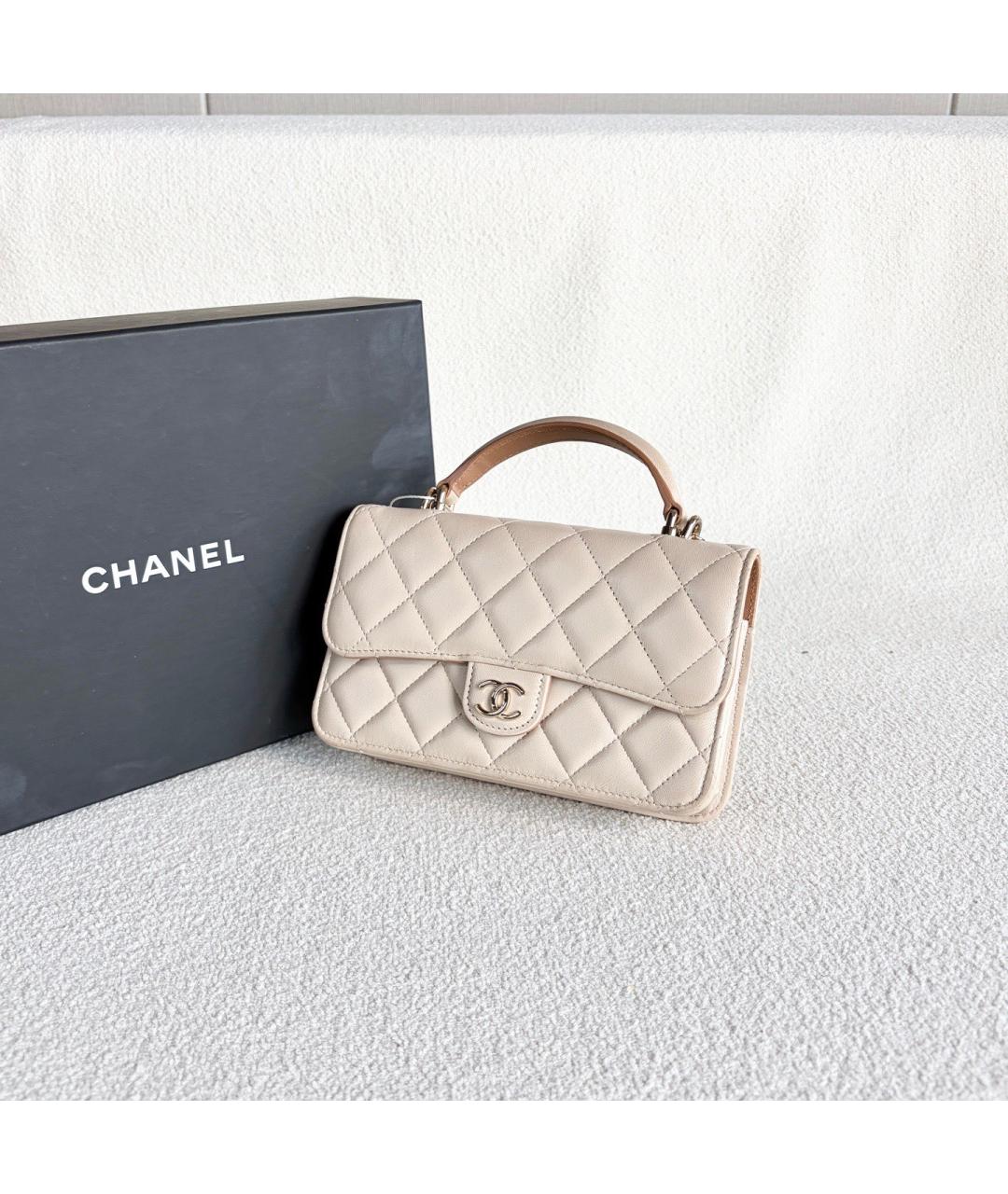 CHANEL Бежевая кожаная сумка через плечо, фото 4