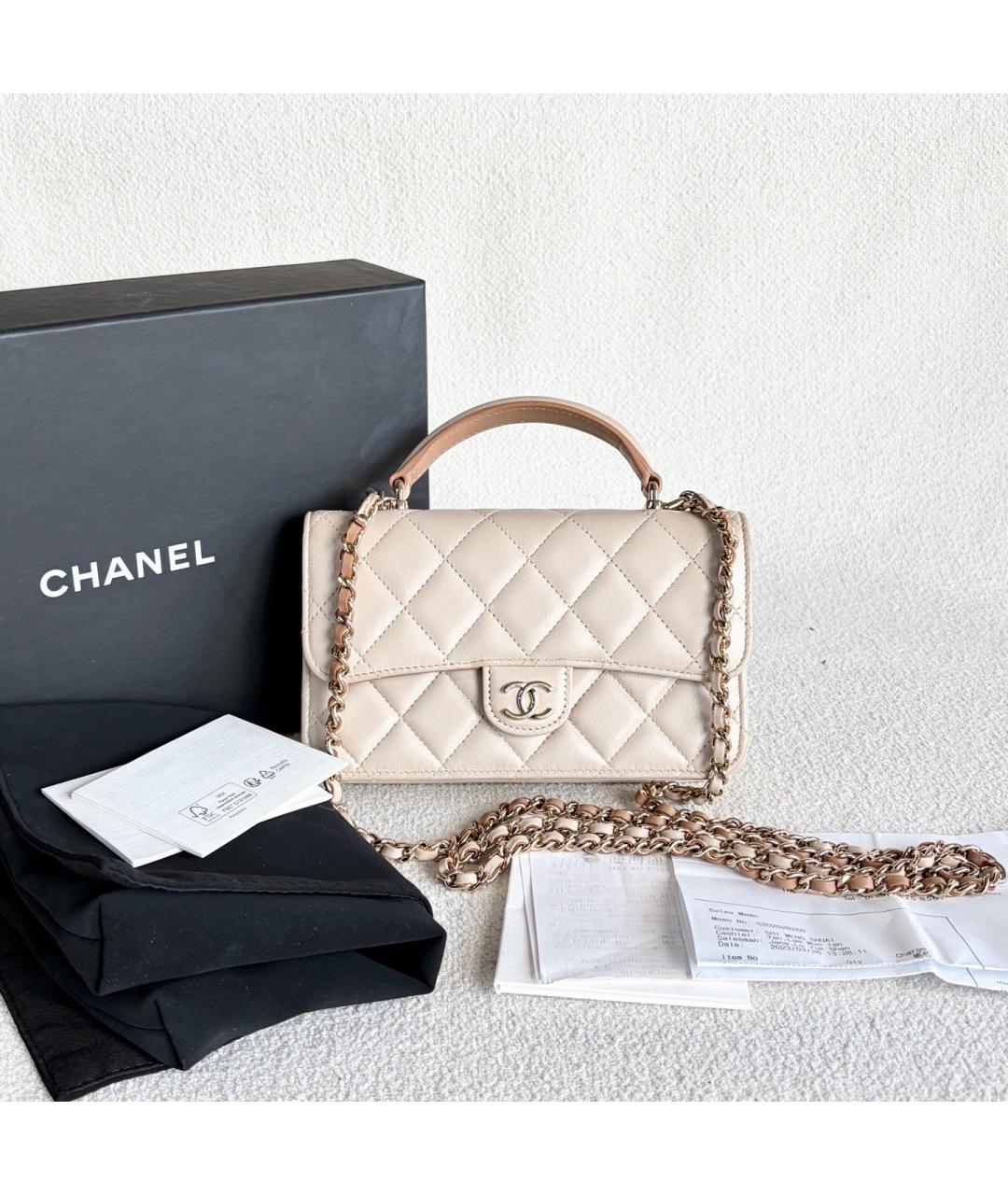 CHANEL Бежевая кожаная сумка через плечо, фото 2