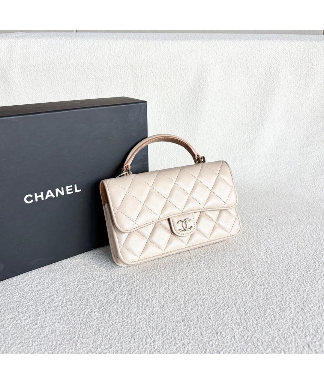 CHANEL Бежевая кожаная сумка через плечо, фото 6