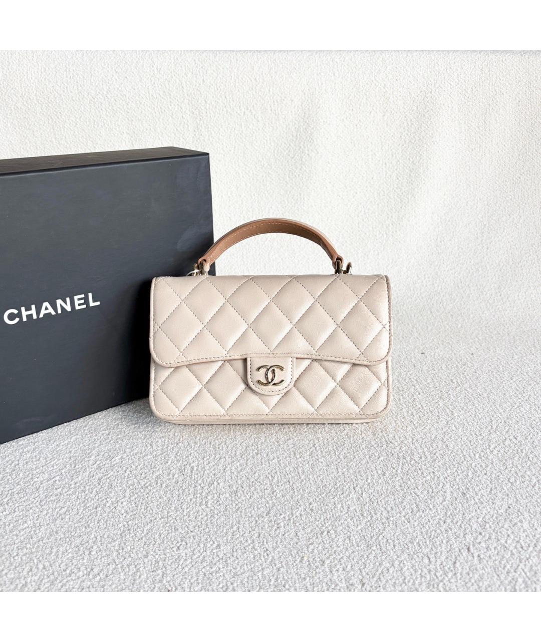 CHANEL Бежевая кожаная сумка через плечо, фото 8