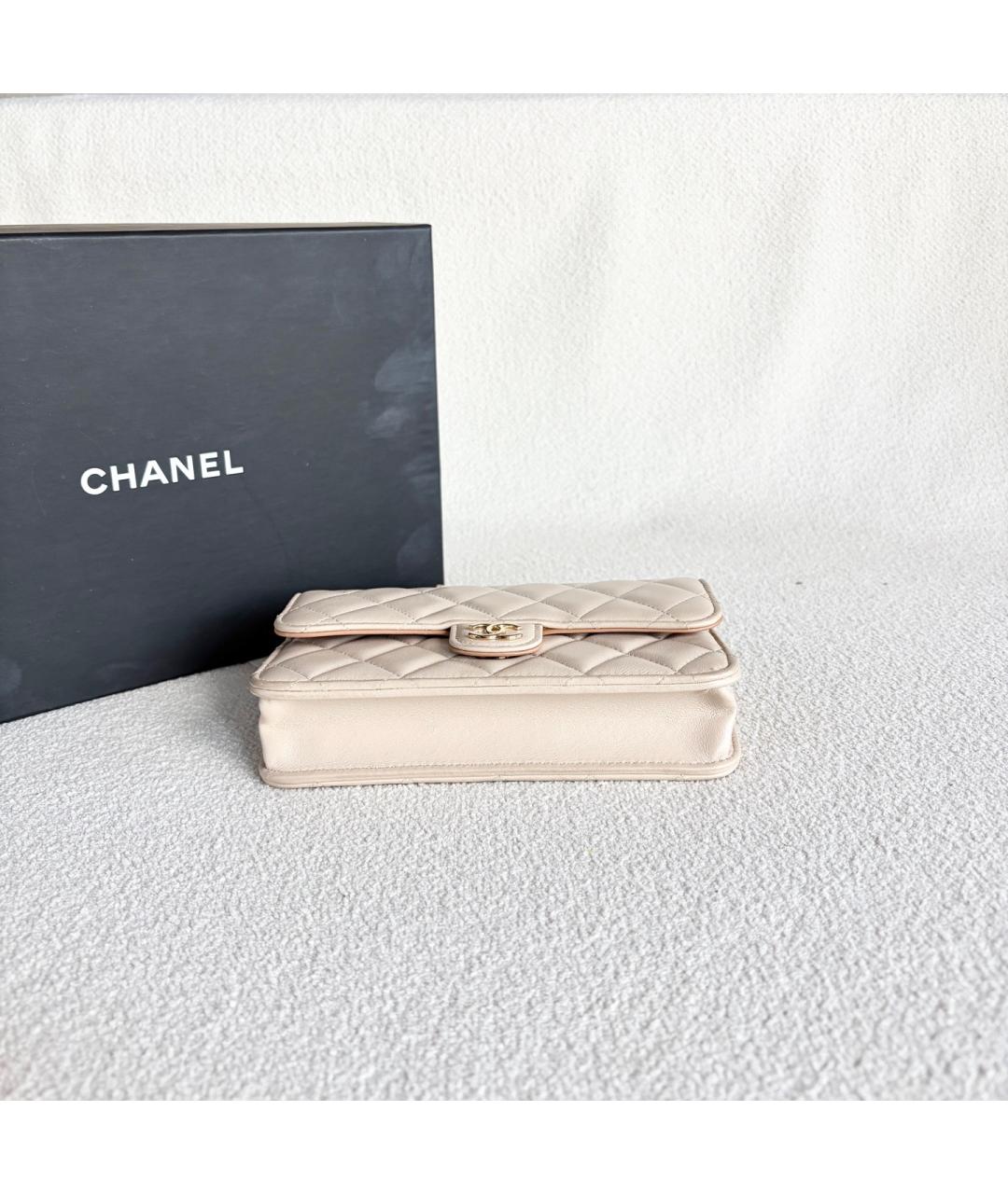 CHANEL Бежевая кожаная сумка через плечо, фото 5