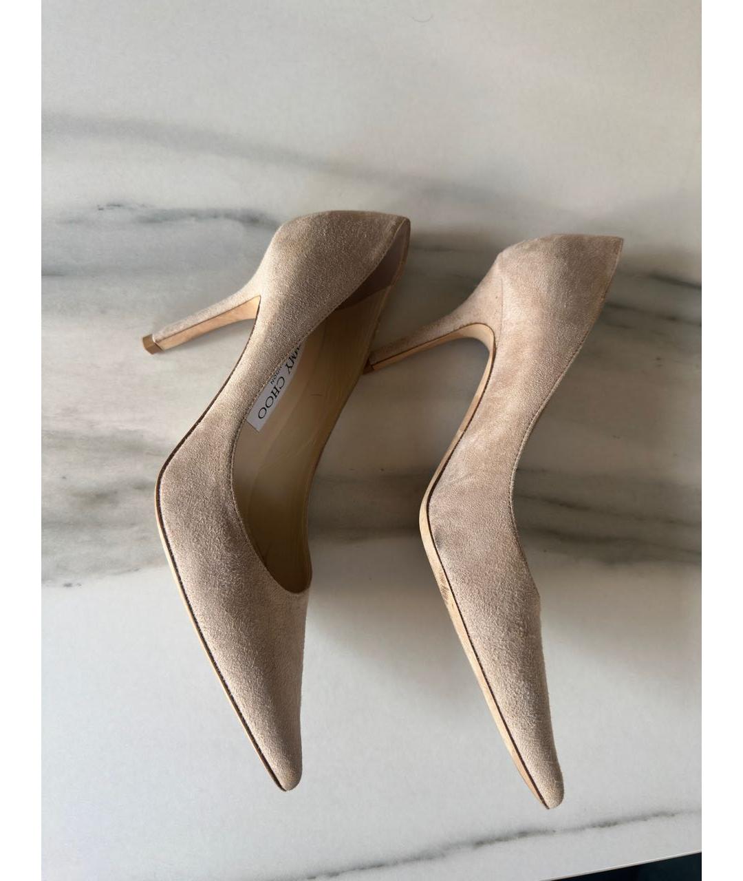 JIMMY CHOO Бежевые замшевые туфли, фото 6