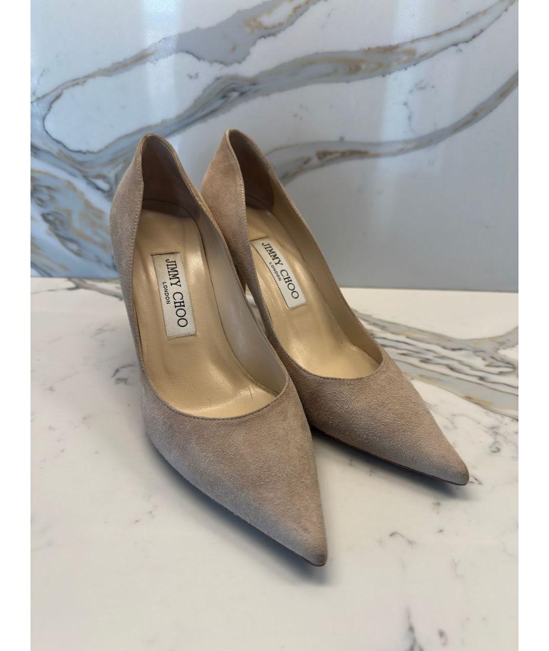 JIMMY CHOO Бежевые замшевые туфли, фото 4