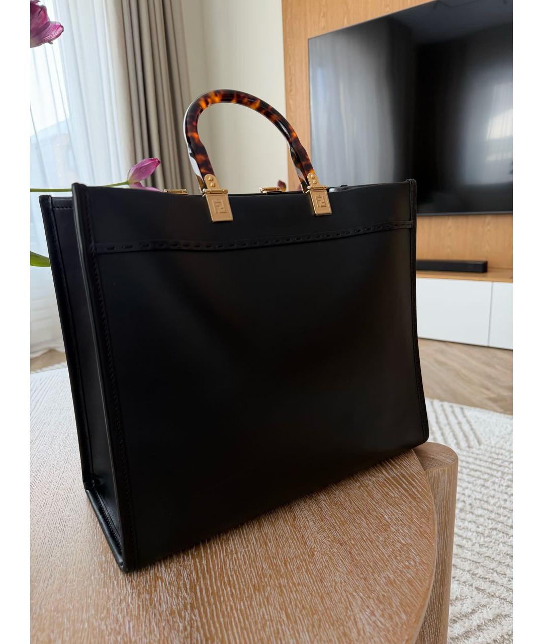 FENDI Черная кожаная сумка тоут, фото 3