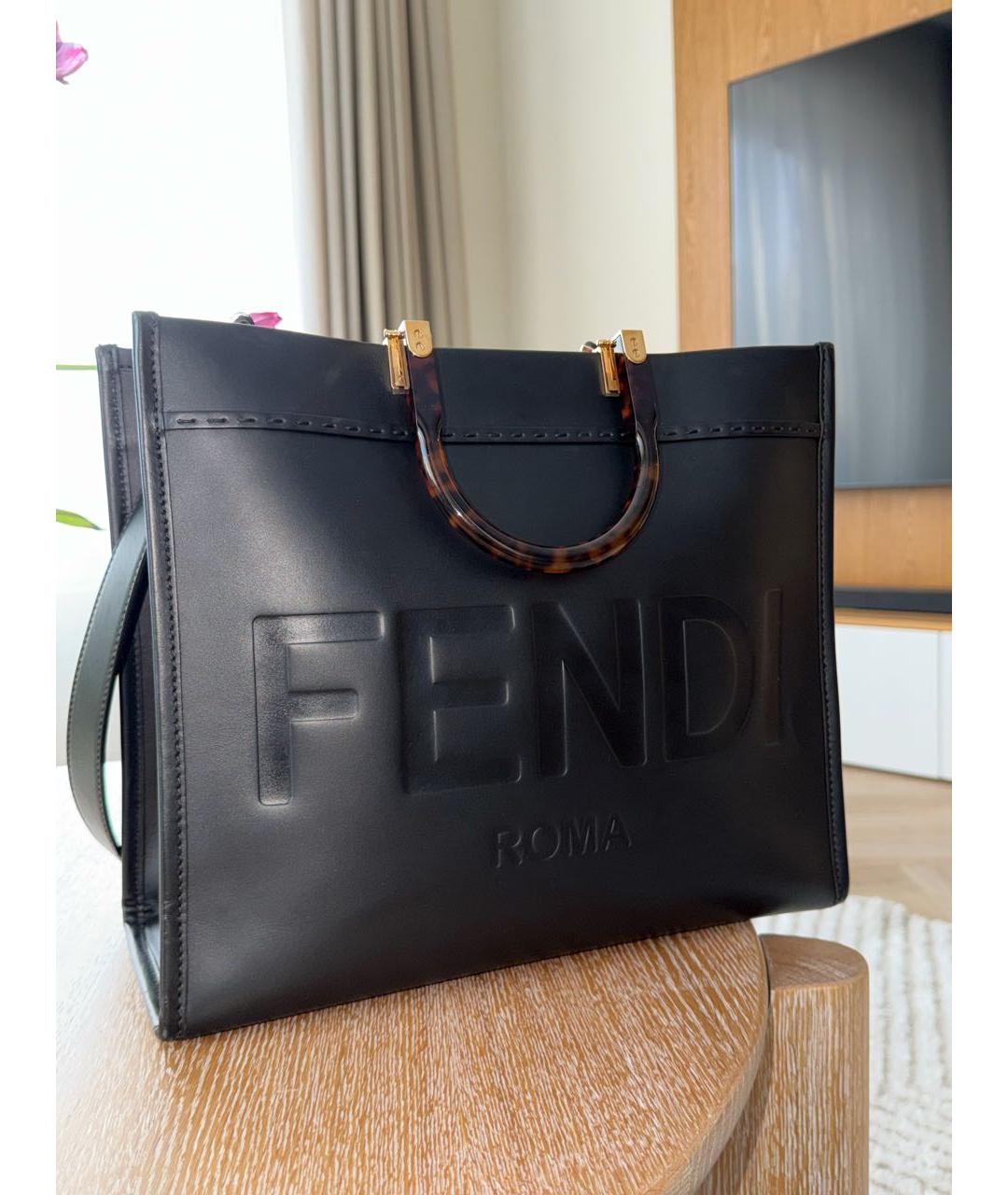 FENDI Черная кожаная сумка тоут, фото 7