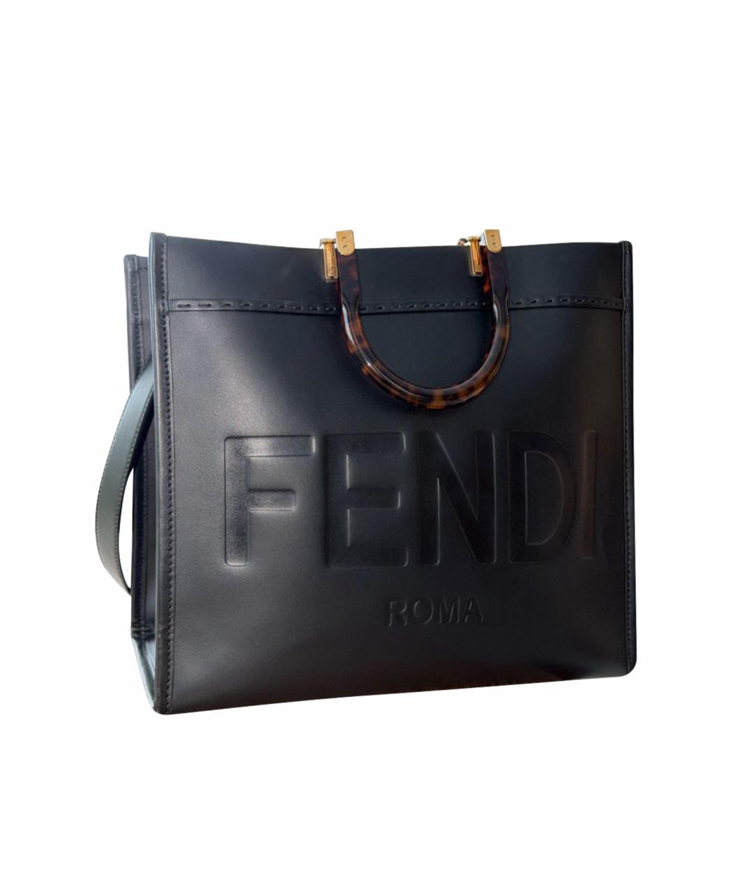 FENDI Черная кожаная сумка тоут, фото 1