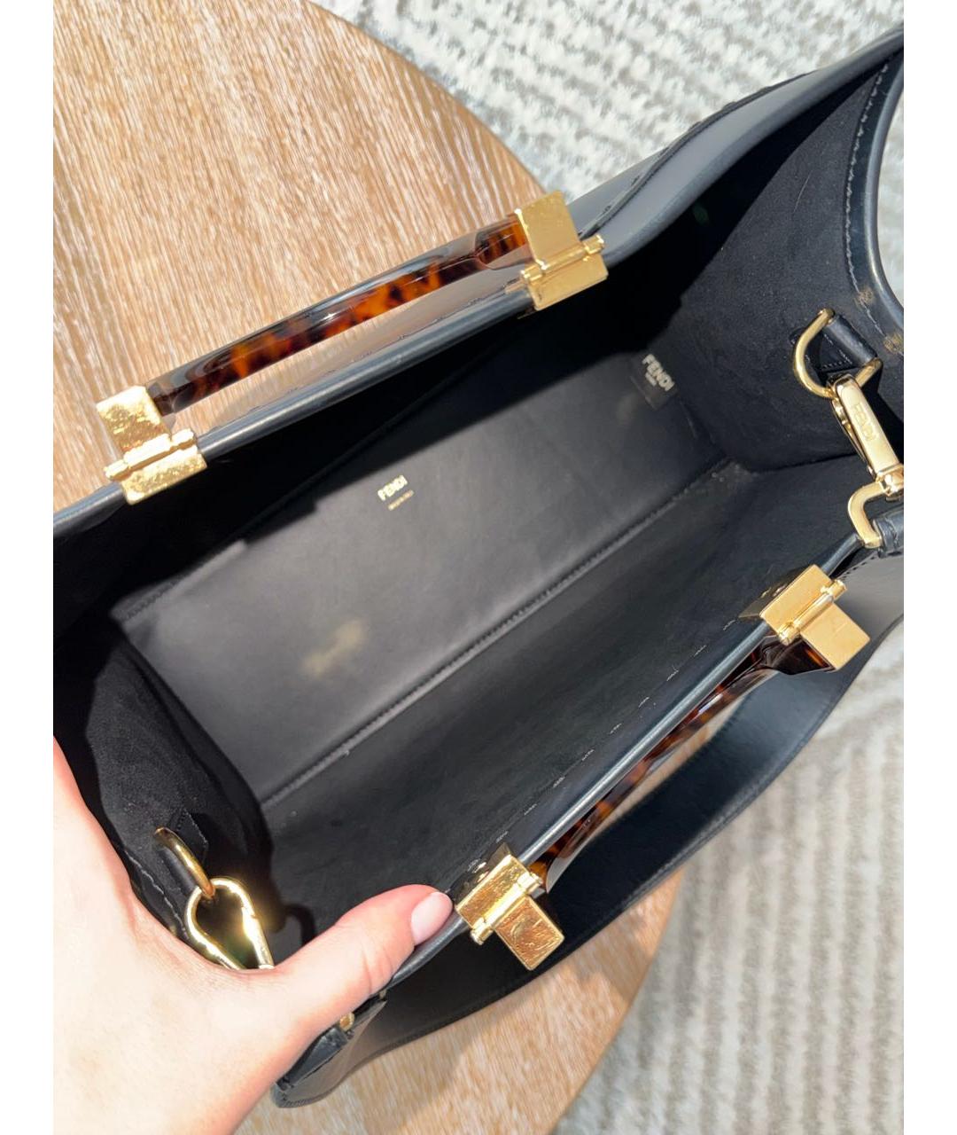 FENDI Черная кожаная сумка тоут, фото 4