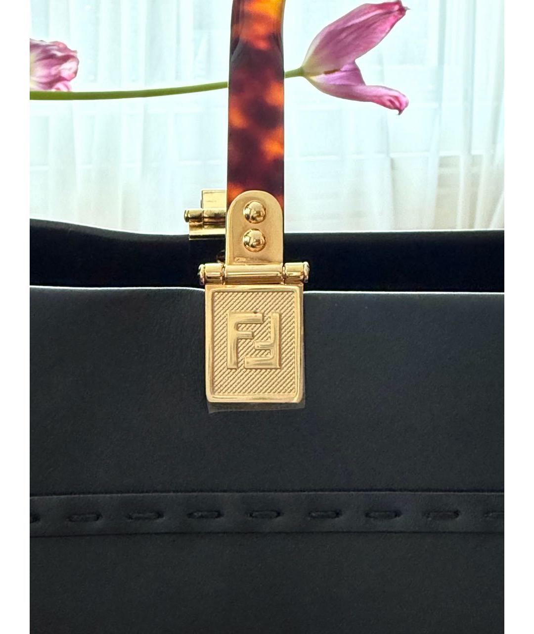 FENDI Черная кожаная сумка тоут, фото 6