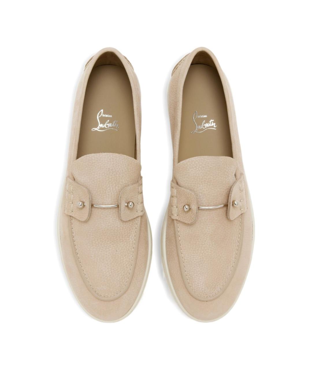 CHRISTIAN LOUBOUTIN Бежевые замшевые лоферы, фото 3