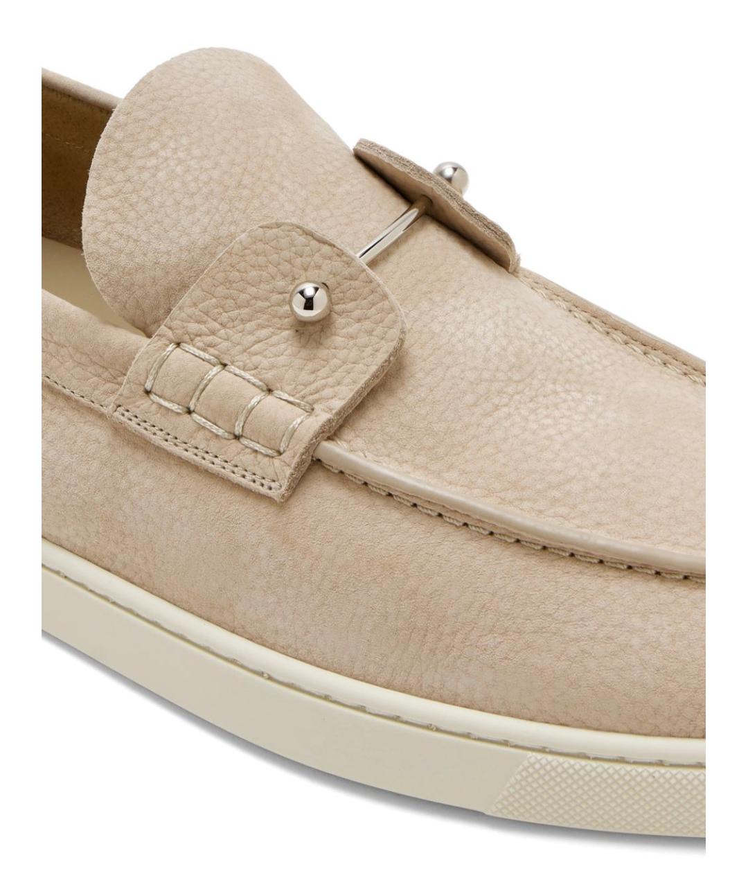 CHRISTIAN LOUBOUTIN Бежевые замшевые лоферы, фото 4