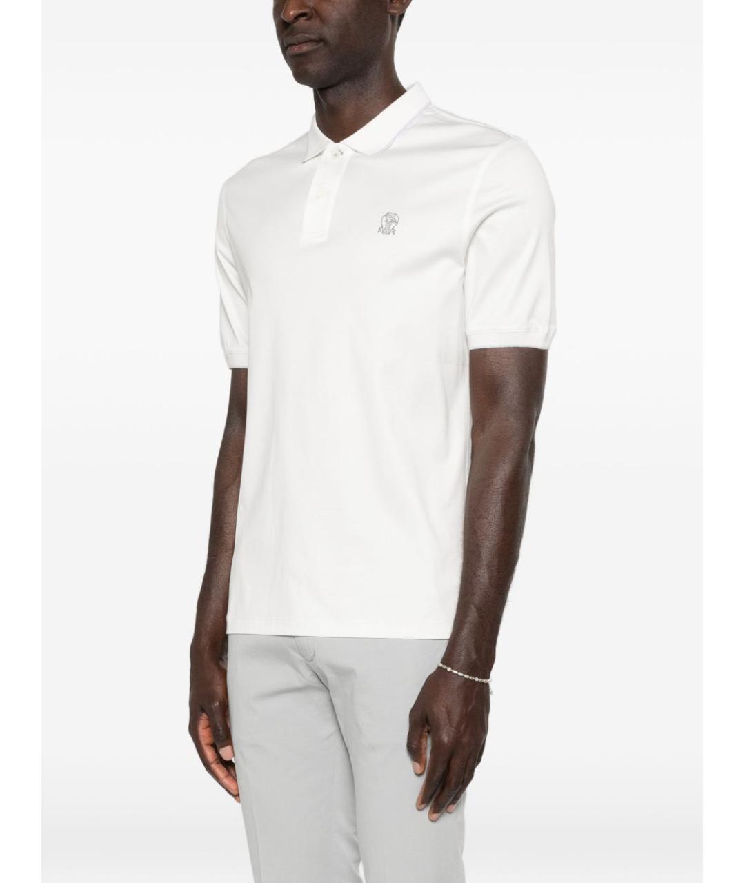 BRUNELLO CUCINELLI Белое хлопковое поло с коротким рукавом, фото 3