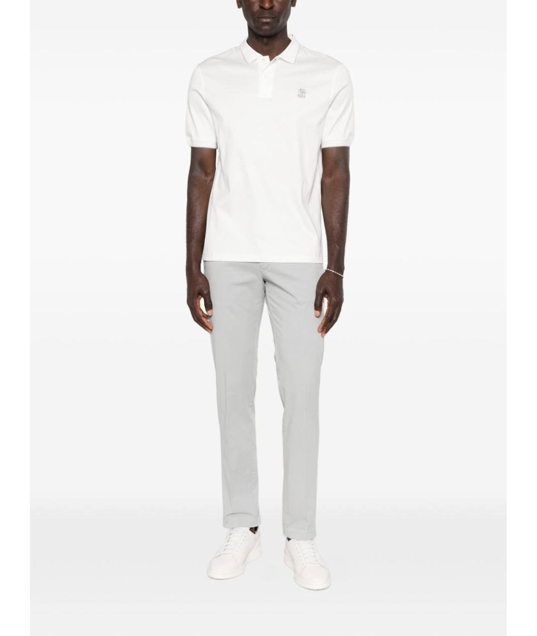 BRUNELLO CUCINELLI Белое хлопковое поло с коротким рукавом, фото 2