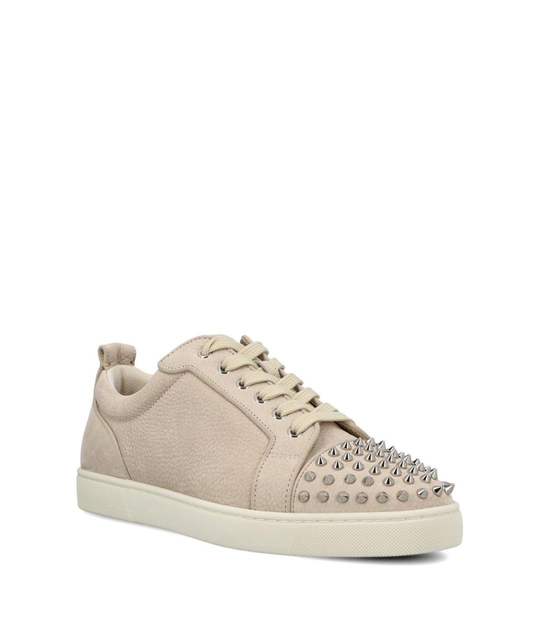 CHRISTIAN LOUBOUTIN Бежевые кожаные низкие кроссовки / кеды, фото 4