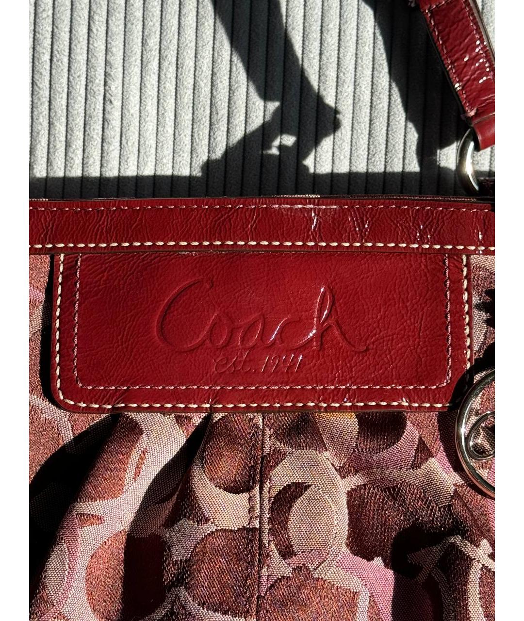 COACH Бордовая тканевая сумка тоут, фото 4