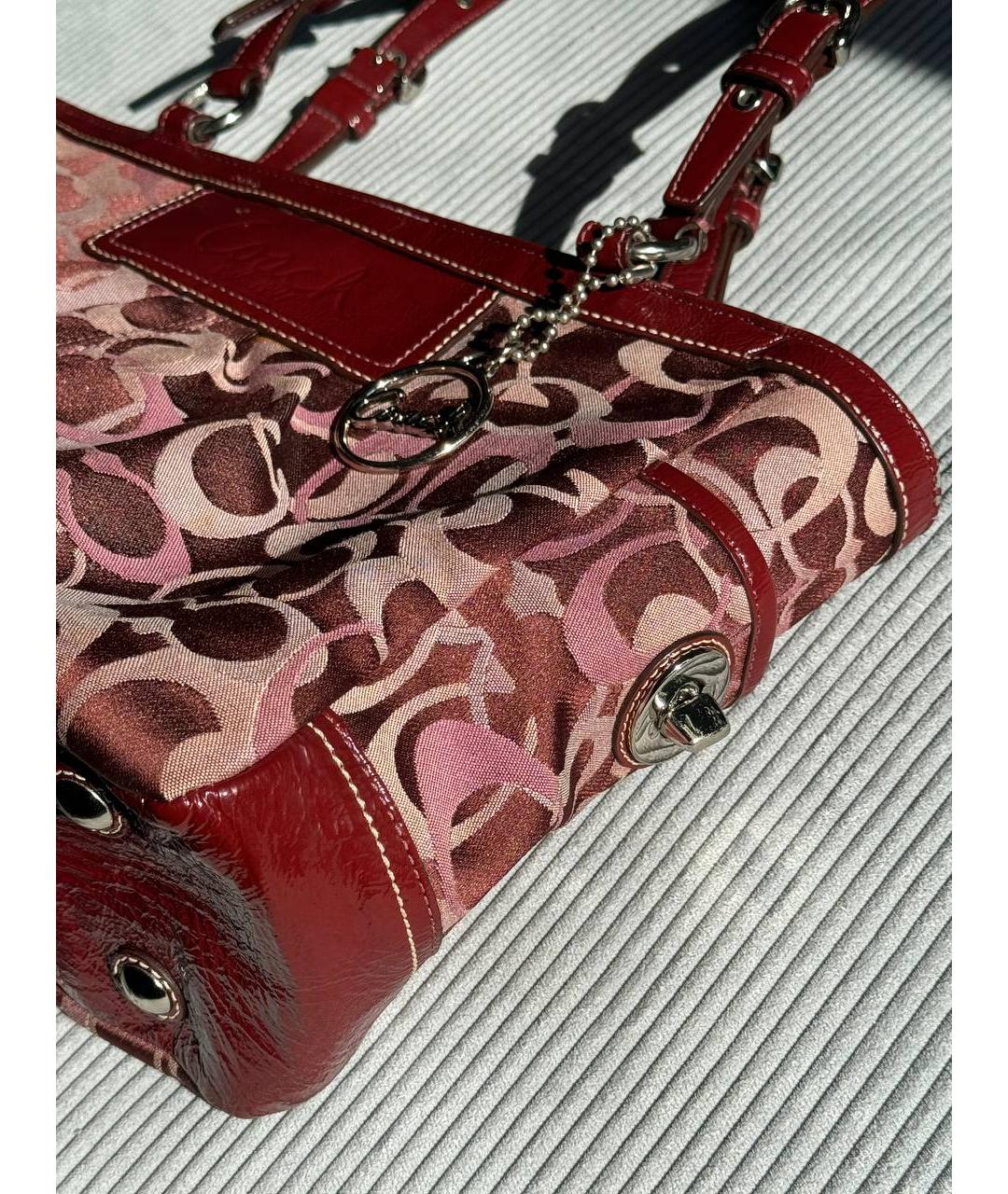 COACH Бордовая тканевая сумка тоут, фото 5