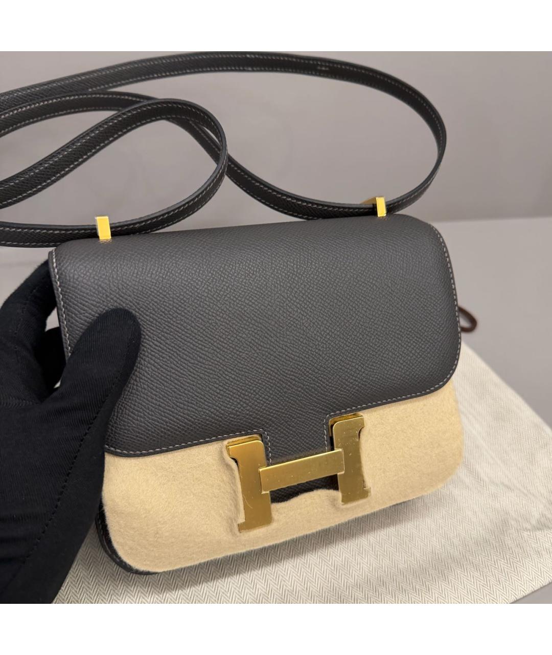 HERMES Антрацитовая кожаная сумка через плечо, фото 2