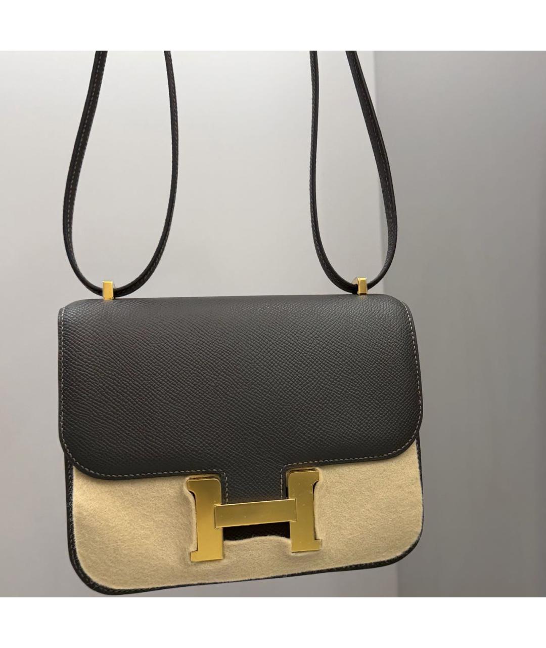 HERMES Антрацитовая кожаная сумка через плечо, фото 4
