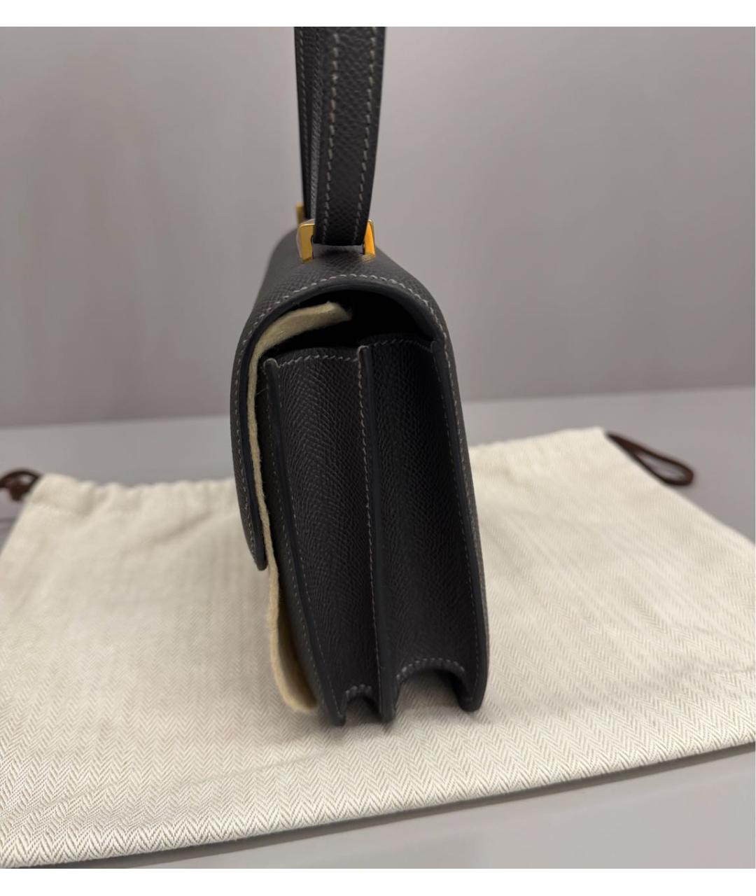 HERMES Антрацитовая кожаная сумка через плечо, фото 7
